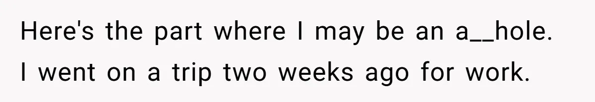Here's the part where I may be an a__hole. I went on a trip two weeks ago for work.