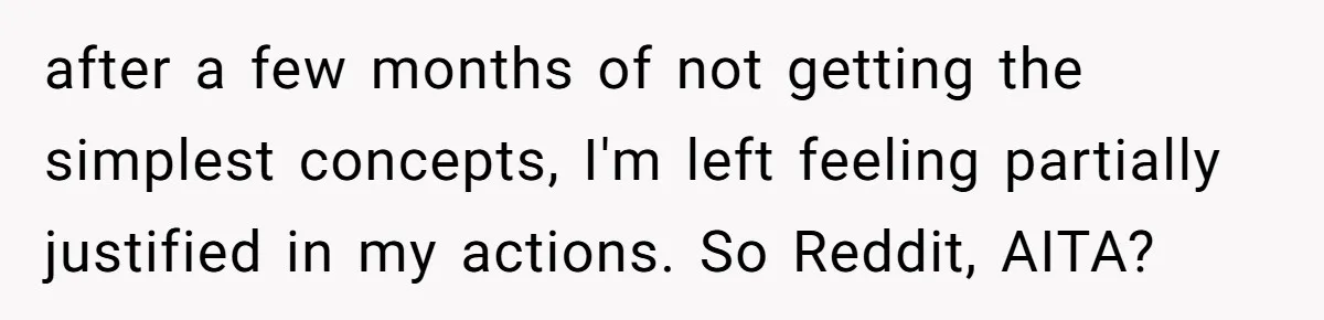 after a few months of not getting the simplest concepts, I'm left feeling partially justified in my actions. So Reddit, AITA?