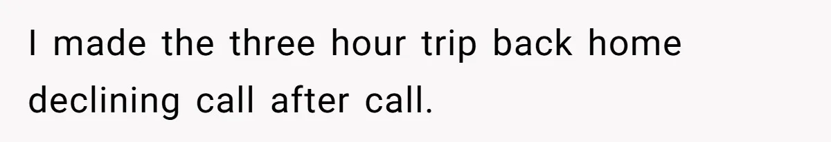 I made the three hour trip back home declining call after call.