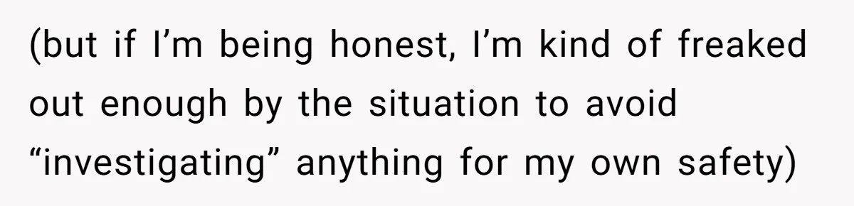 (but if I’m being honest, I’m kind of freaked out enough by the situation to avoid “investigating” anything for my own safety)