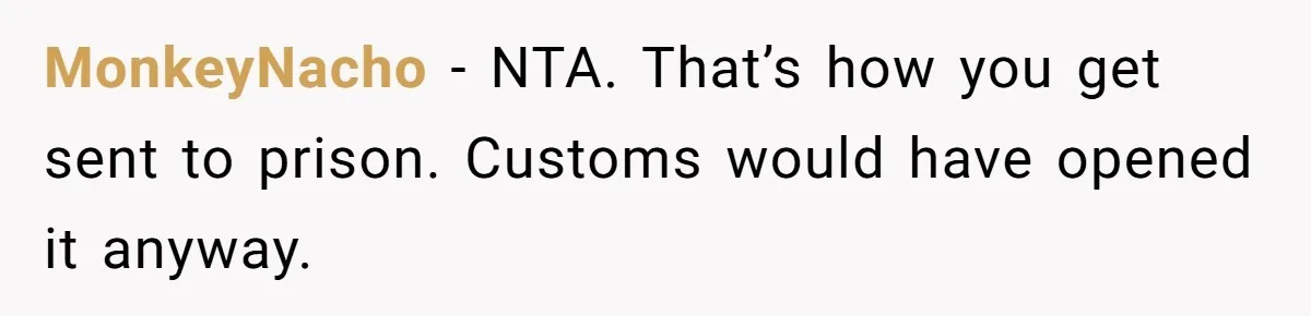 MonkeyNacho − NTA. That’s how you get sent to prison. Customs would have opened it anyway.