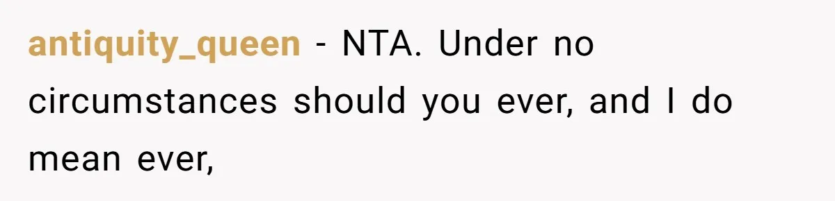 antiquity_queen − NTA. Under no circumstances should you ever, and I do mean ever,