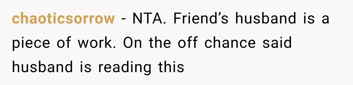 chaoticsorrow − NTA. Friend’s husband is a piece of work. On the off chance said husband is reading this