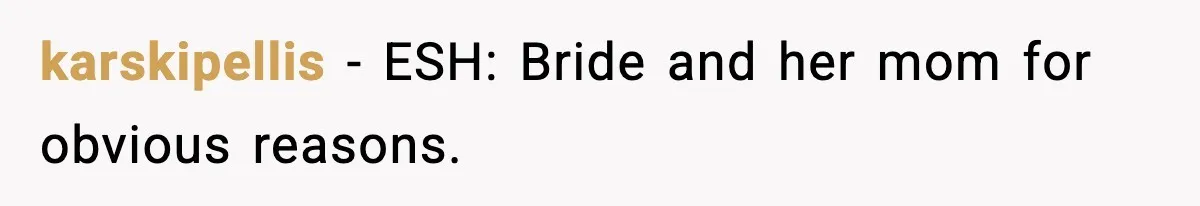 Best Man Skips $300 Gift And Warns Groom About Divorce In Wedding Toast After Bride’s Demands Cross The Line karskipellis − ESH: Bride and her mom for obvious reasons.