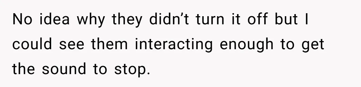 No idea why they didn’t turn it off but I could see them interacting enough to get the sound to stop.