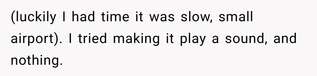 (luckily I had time it was slow, small airport). I tried making it play a sound, and nothing.