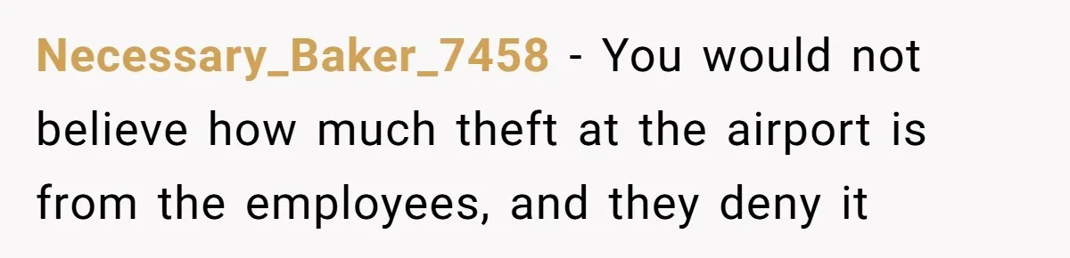 Necessary_Baker_7458 − You would not believe how much theft at the airport is from the employees, and they deny it