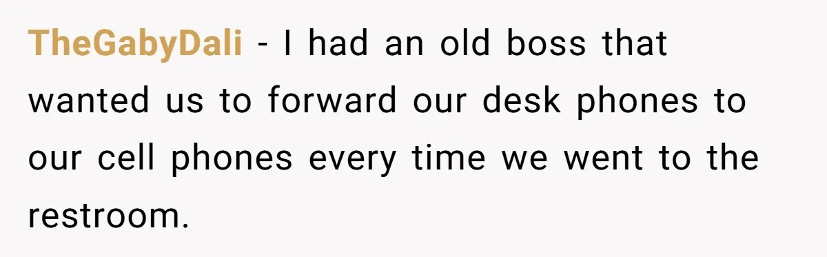 Boss Says “Don’t Disappear,” Employee Sends 9 Bathroom Updates In One Day TheGabyDali − I had an old boss that wanted us to forward our desk phones to our cell phones every time we went to the restroom.