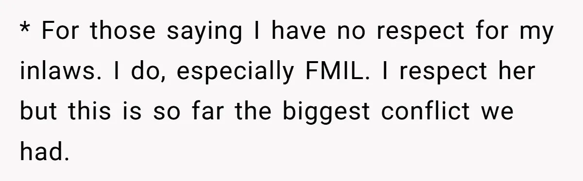 * For those saying I have no respect for my inlaws. I do, especially FMIL. I respect her but this is so far the biggest conflict we had.