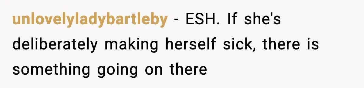 unlovelyladybartleby − ESH. If she's deliberately making herself sick, there is something going on there