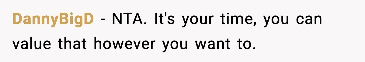 DannyBigD − NTA. It's your time, you can value that however you want to.