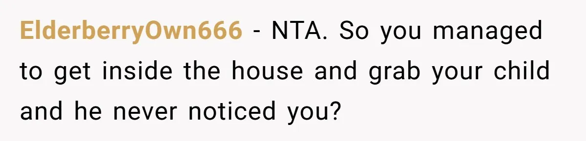 ElderberryOwn666 − NTA. So you managed to get inside the house and grab your child and he never noticed you?