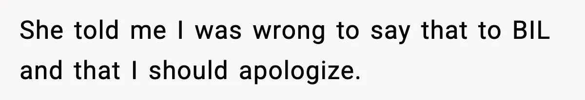 She told me I was wrong to say that to BIL and that I should apologize.