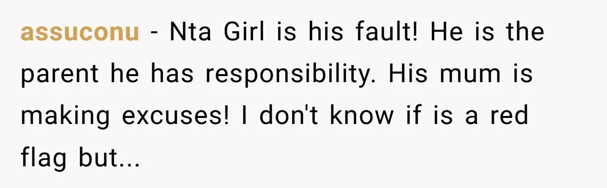 assuconu − Nta Girl is his fault! He is the parent he has responsibility. His mum is making excuses! I don't know if is a red flag but...