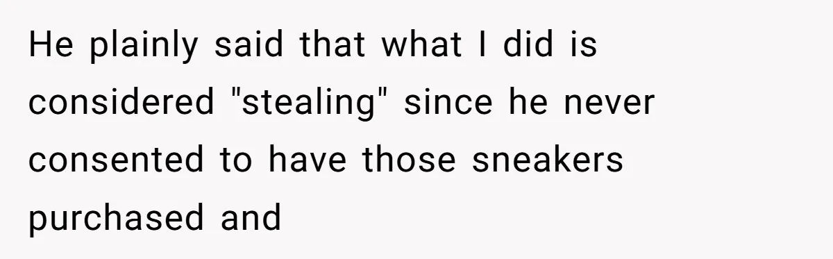 He plainly said that what I did is considered "stealing" since he never consented to have those sneakers purchased and