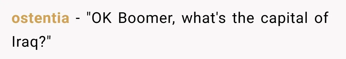 What Happens When Voice Assistance Answers You Like A Real Boomer ostentia − "OK Boomer, what's the capital of Iraq?"