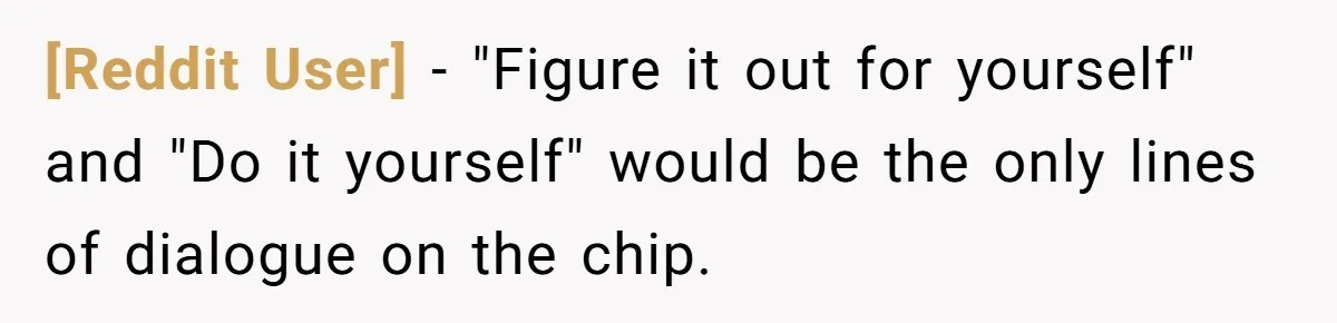 [Reddit User] − "Figure it out for yourself" and "Do it yourself" would be the only lines of dialogue on the chip.