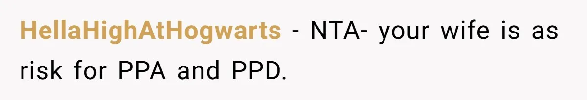HellaHighAtHogwarts − NTA- your wife is as risk for PPA and PPD.