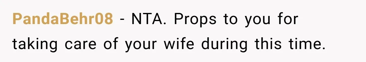 PandaBehr08 − NTA. Props to you for taking care of your wife during this time.