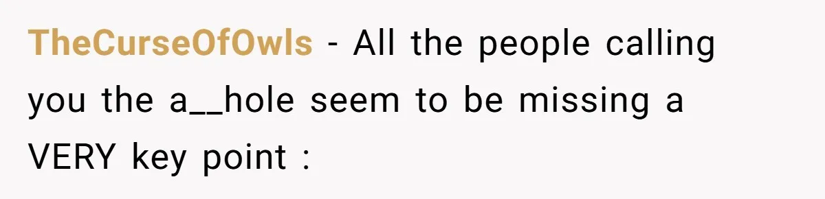 TheCurseOfOwls − All the people calling you the a__hole seem to be missing a VERY key point :