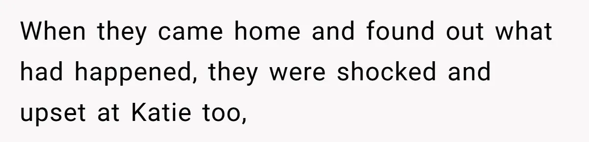 When they came home and found out what had happened, they were shocked and upset at Katie too,