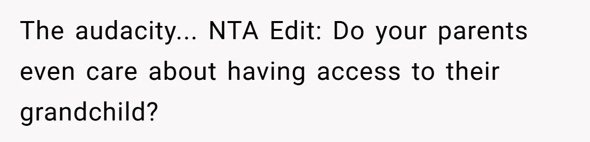 The audacity... NTA Edit: Do your parents even care about having access to their grandchild?
