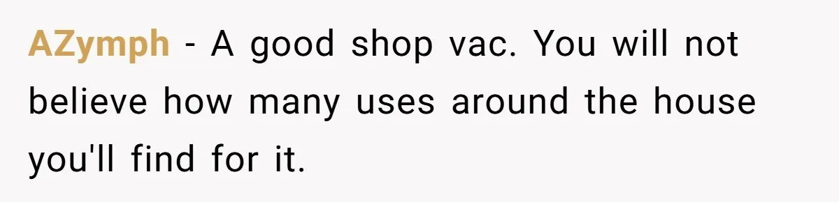 Small Buys, Big Shifts: Life Upgrades Hiding In Plain Sight For Less Than $100 AZymph − A good shop vac. You will not believe how many uses around the house you'll find for it.