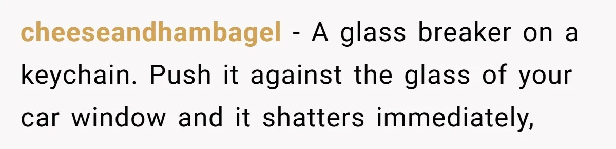 Small Buys, Big Shifts: Life Upgrades Hiding In Plain Sight For Less Than $100 cheeseandhambagel − A glass breaker on a keychain. Push it against the glass of your car window and it shatters immediately,