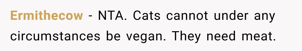 Ermithecow − NTA. Cats cannot under any circumstances be vegan. They need meat.