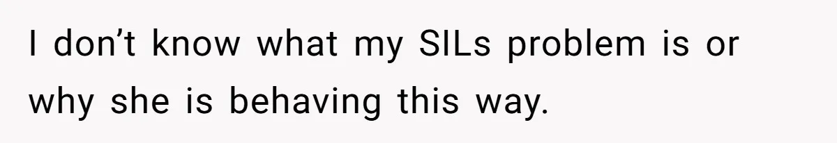 I don’t know what my SILs problem is or why she is behaving this way.