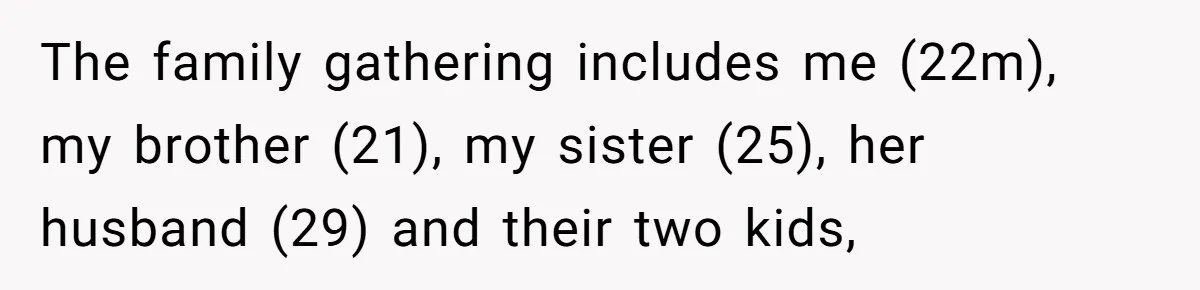 Man Refuses To Play Along After Family Says Kids Don’t Deserve An Adult Seat The family gathering includes me (22m), my brother (21), my sister (25), her husband (29) and their two kids,