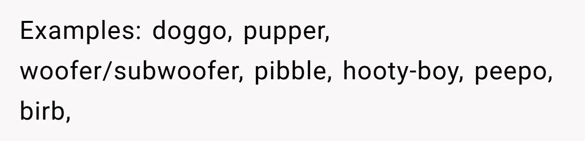 Woman Walks Out Of Grocery Store After Husband Starts Acting Like A Screaming Toddler In Public Examples: doggo, pupper, woofer/subwoofer, pibble, hooty-boy, peepo, birb,