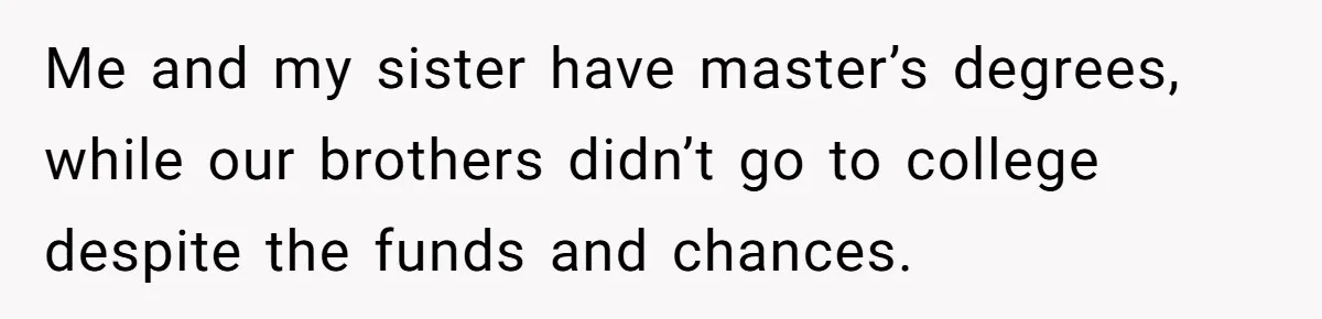 Man Can’t Believe Family Blames Him After Sister Escapes Abuse Me and my sister have master’s degrees, while our brothers didn’t go to college despite the funds and chances.