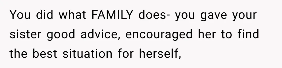 Man Can’t Believe Family Blames Him After Sister Escapes Abuse You did what FAMILY does- you gave your sister good advice, encouraged her to find the best situation for herself,