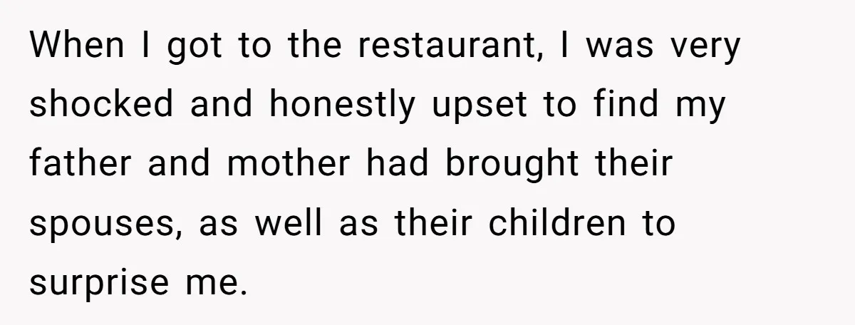 Orphan Melts Down As Biological Parents "Ambush" With Their Own Families And Happiness When I got to the restaurant, I was very shocked and honestly upset to find my father and mother had brought their spouses, as well as their children to surprise...