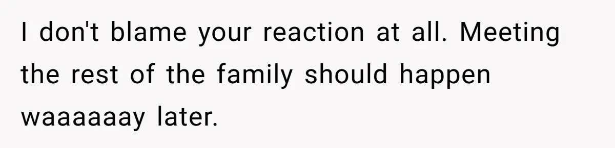 Orphan Melts Down As Biological Parents "Ambush" With Their Own Families And Happiness I don't blame your reaction at all. Meeting the rest of the family should happen waaaaaay later.