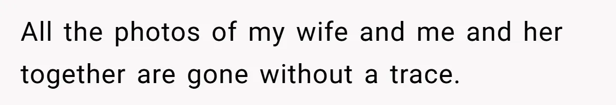 All the photos of my wife and me and her together are gone without a trace.