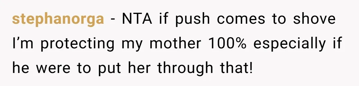 stephanorga − NTA if push comes to shove I’m protecting my mother 100% especially if he were to put her through that!