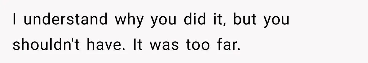 I understand why you did it, but you shouldn't have. It was too far.
