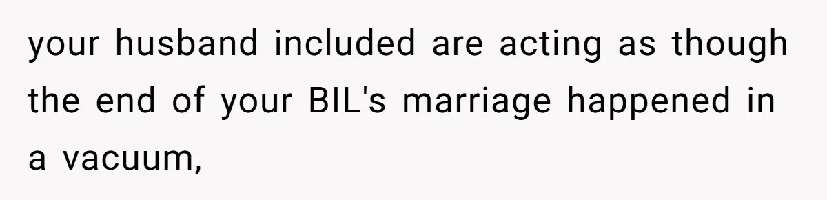 your husband included are acting as though the end of your BIL's marriage happened in a vacuum,