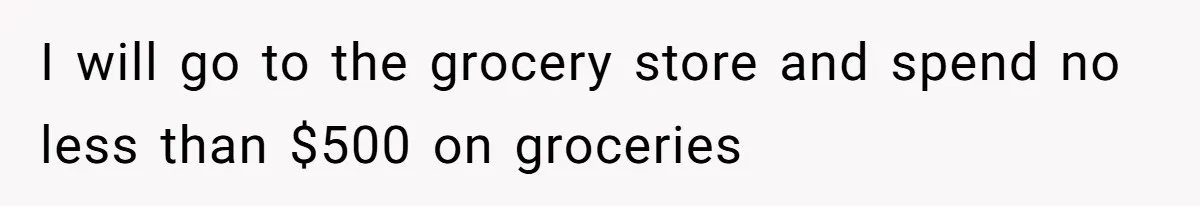 I will go to the grocery store and spend no less than $500 on groceries