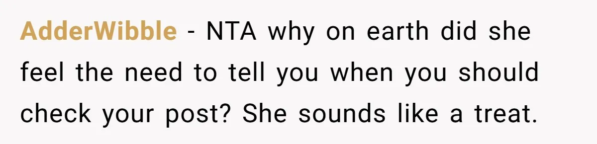 Man Jokes He Was Kidnapped After New Neighbor Tells Him Not To Check His Mail, Ends Up With Police At His Door AdderWibble − NTA why on earth did she feel the need to tell you when you should check your post? She sounds like a treat.