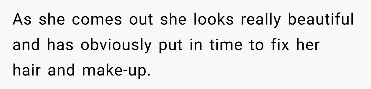 Man Asks Girlfriend To Change Off-White Dress For Wedding, Gets Accused Of Being Controlling As she comes out she looks really beautiful and has obviously put in time to fix her hair and make-up.