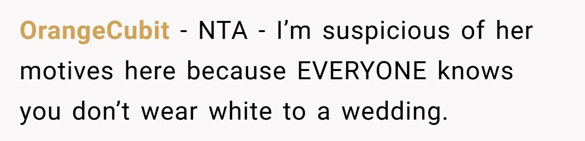 Man Asks Girlfriend To Change Off-White Dress For Wedding, Gets Accused Of Being Controlling OrangeCubit − NTA - I’m suspicious of her motives here because EVERYONE knows you don’t wear white to a wedding.