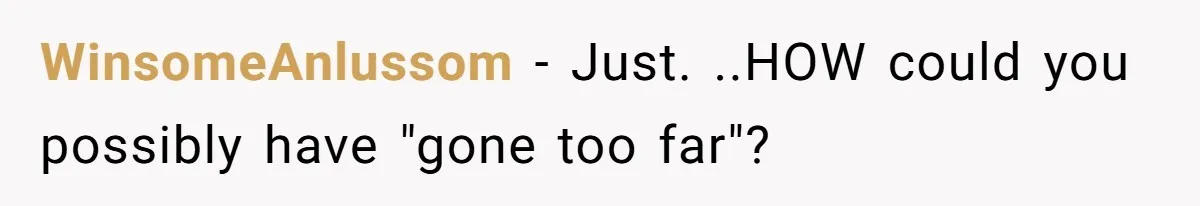 WinsomeAnlussom − Just. ..HOW could you possibly have "gone too far"?