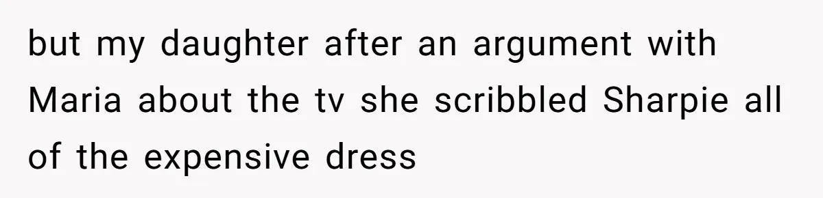 but my daughter after an argument with Maria about the tv she scribbled Sharpie all of the expensive dress