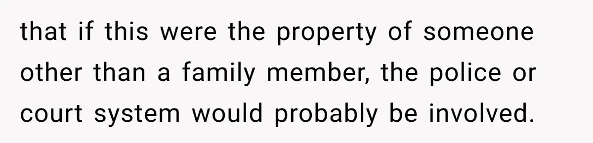 that if this were the property of someone other than a family member, the police or court system would probably be involved.