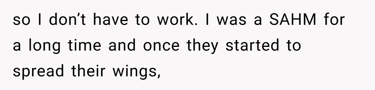 Mother-In-Law Snaps After Daughter-In-Law Mocks Her For “Doing Nothing All Day” so I don’t have to work. I was a SAHM for a long time and once they started to spread their wings,