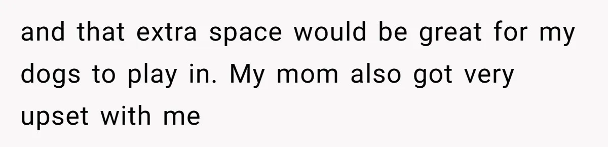 and that extra space would be great for my dogs to play in. My mom also got very upset with me