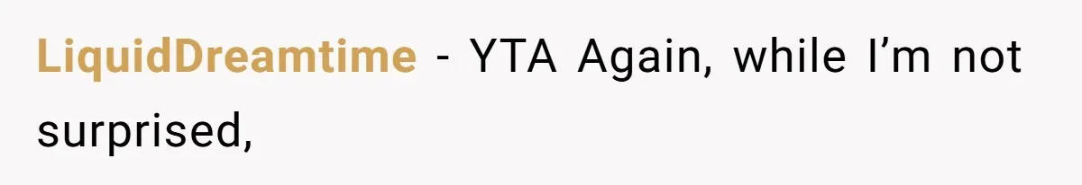 LiquidDreamtime − YTA Again, while I’m not surprised,